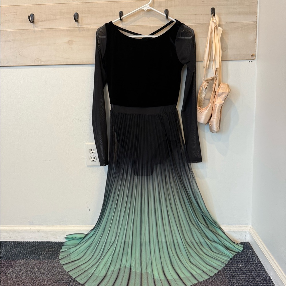 Weissman Pleated Ombre Dress Lyrical green and black dance costume